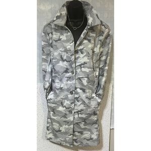 Dennis Basso Water Resistant Camo Printed Button-Front Jacket gray